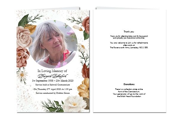 Personalised Funeral Memorial Order of Service. If you do not see a design you are looking for please email us for a bespoke design of your own.